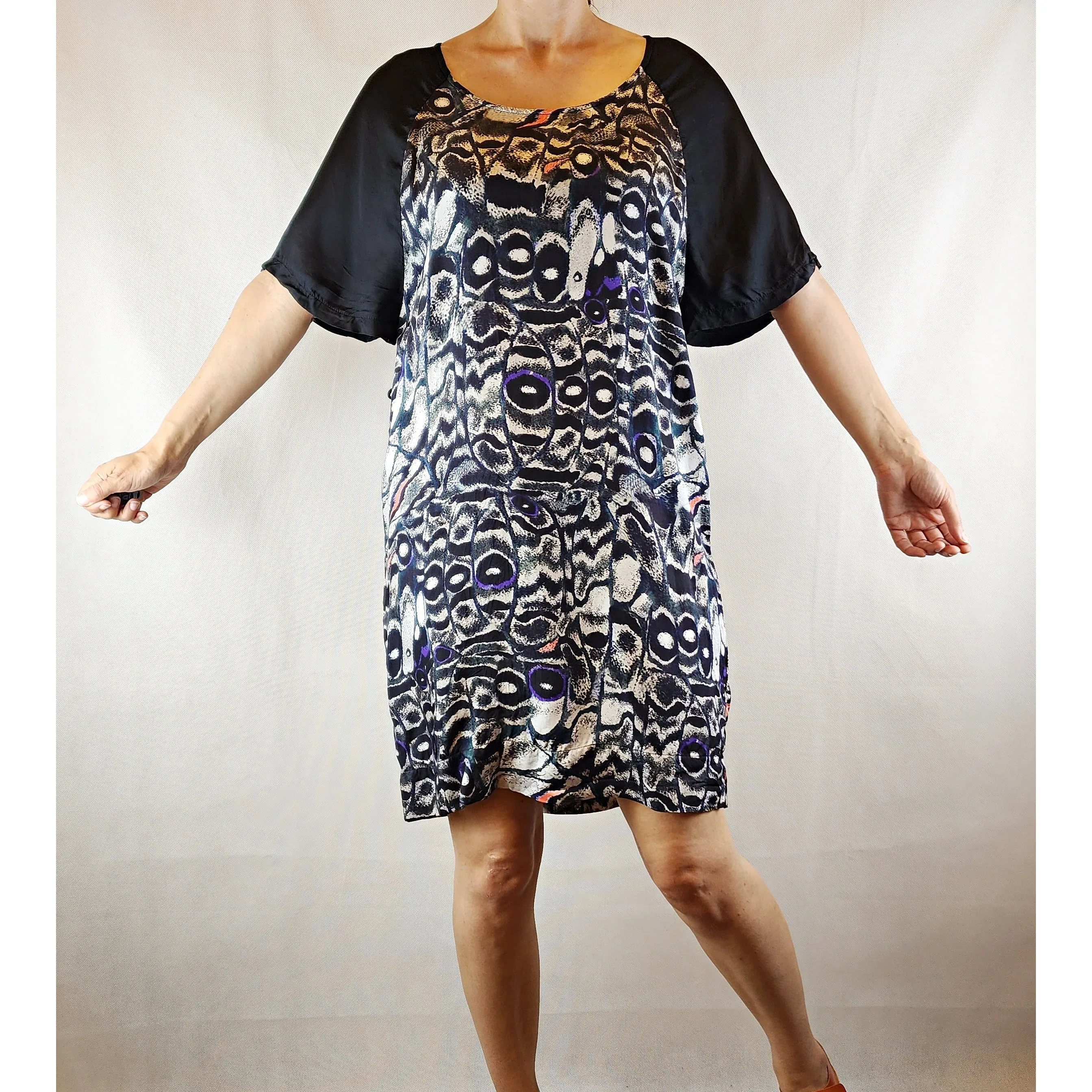 Gorman multi coloured print dress with black sleeves size 8