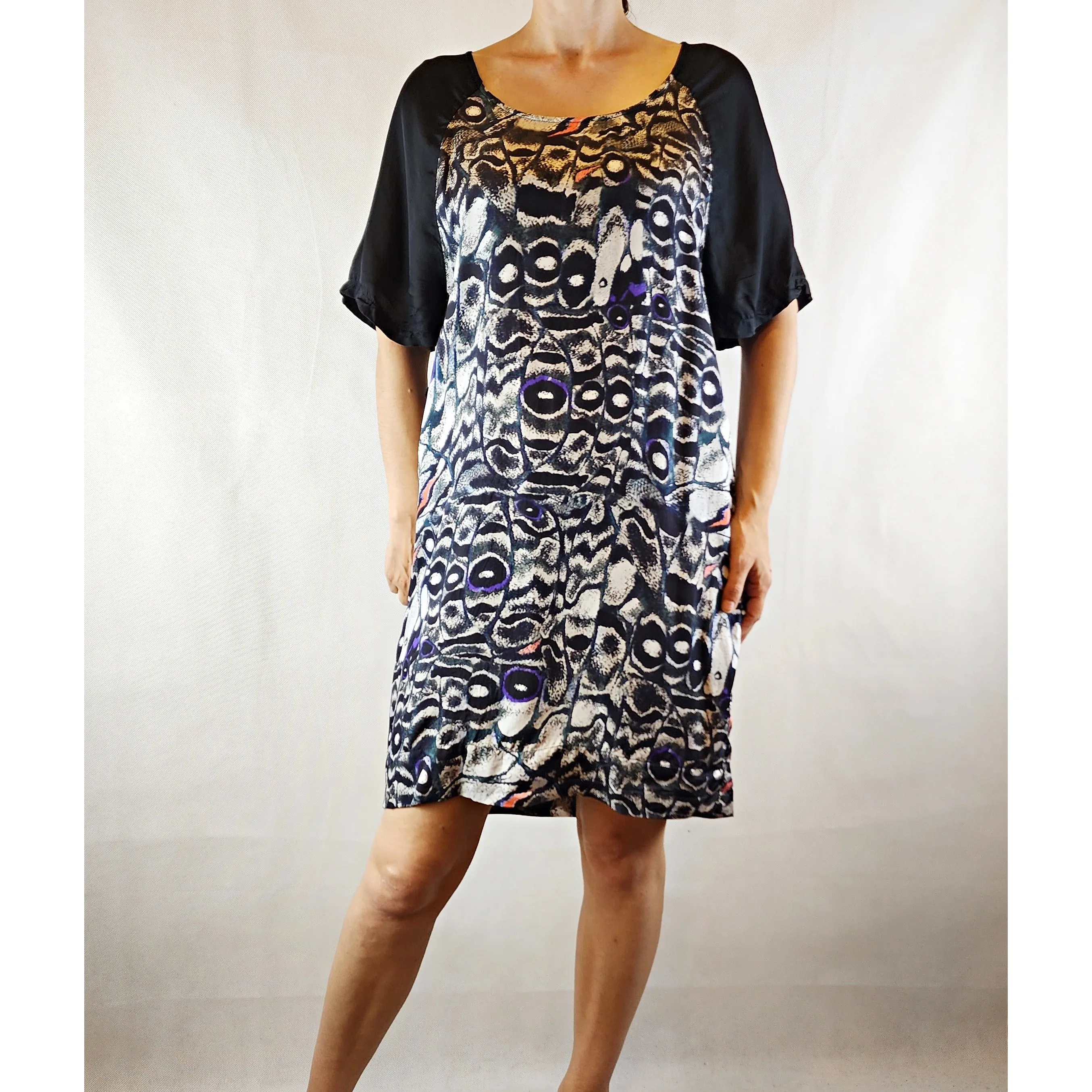 Gorman multi coloured print dress with black sleeves size 8