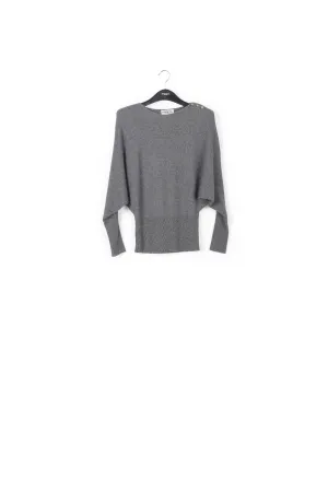 Grey batwing-sleeve knit sweater