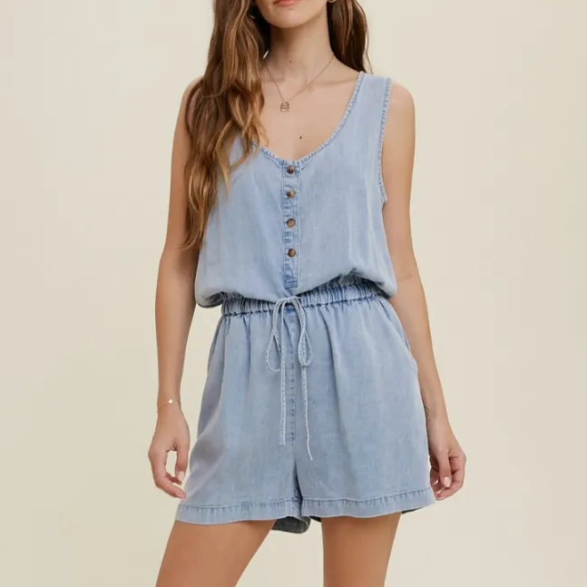 Halle Washed Tencel Button Up Tank Romper