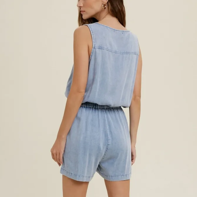 Halle Washed Tencel Button Up Tank Romper