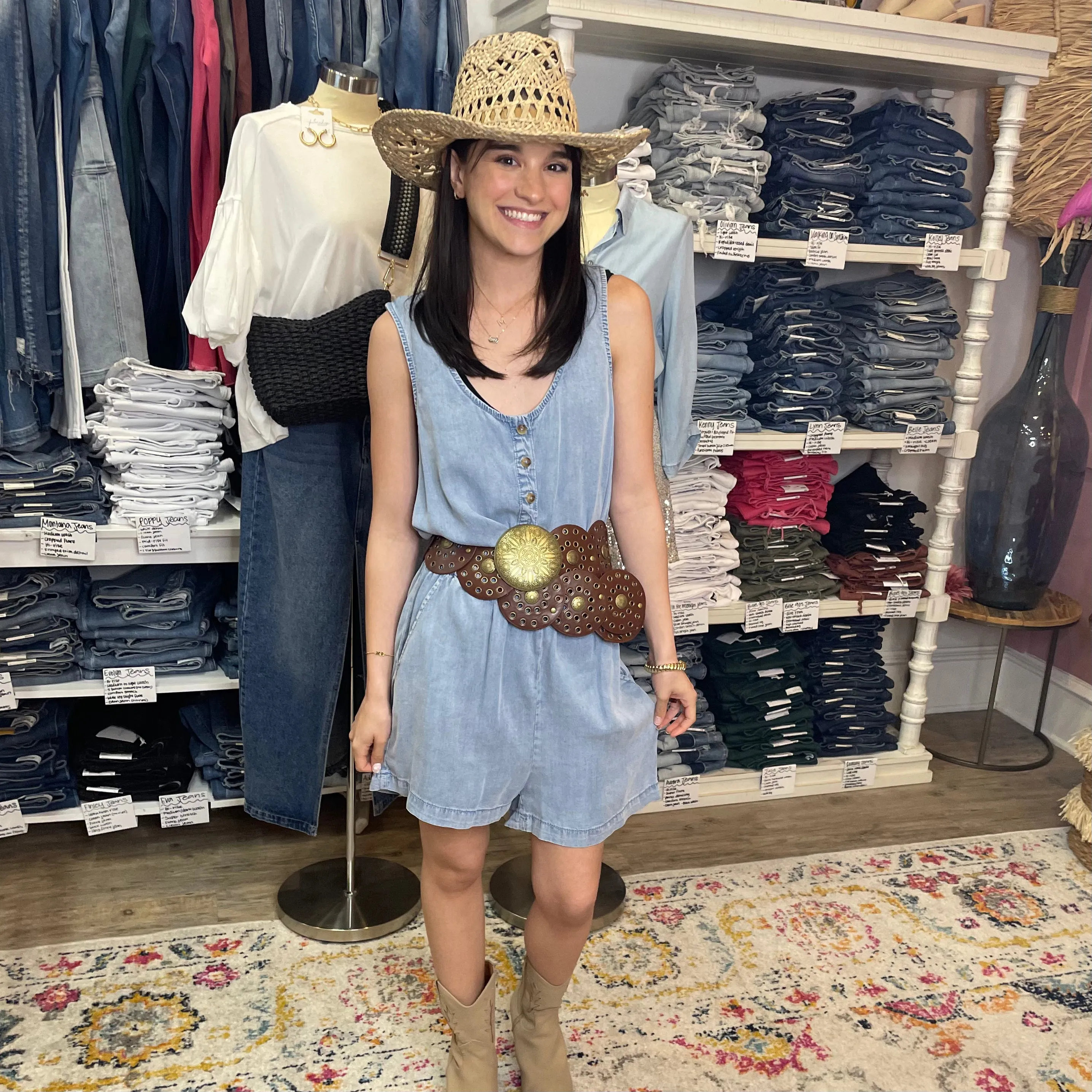 Halle Washed Tencel Button Up Tank Romper