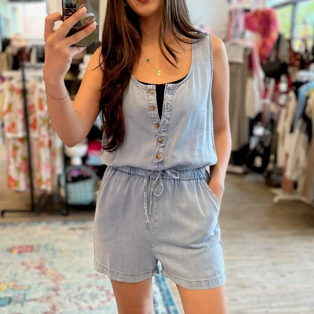 Halle Washed Tencel Button Up Tank Romper