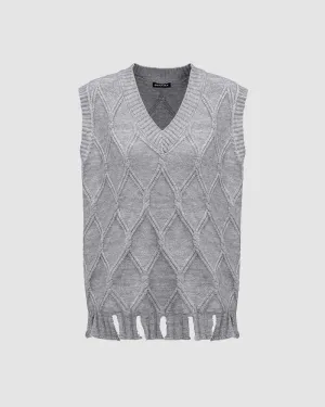 Hallow Eyes Cable Knit Distressed Sweater Vest