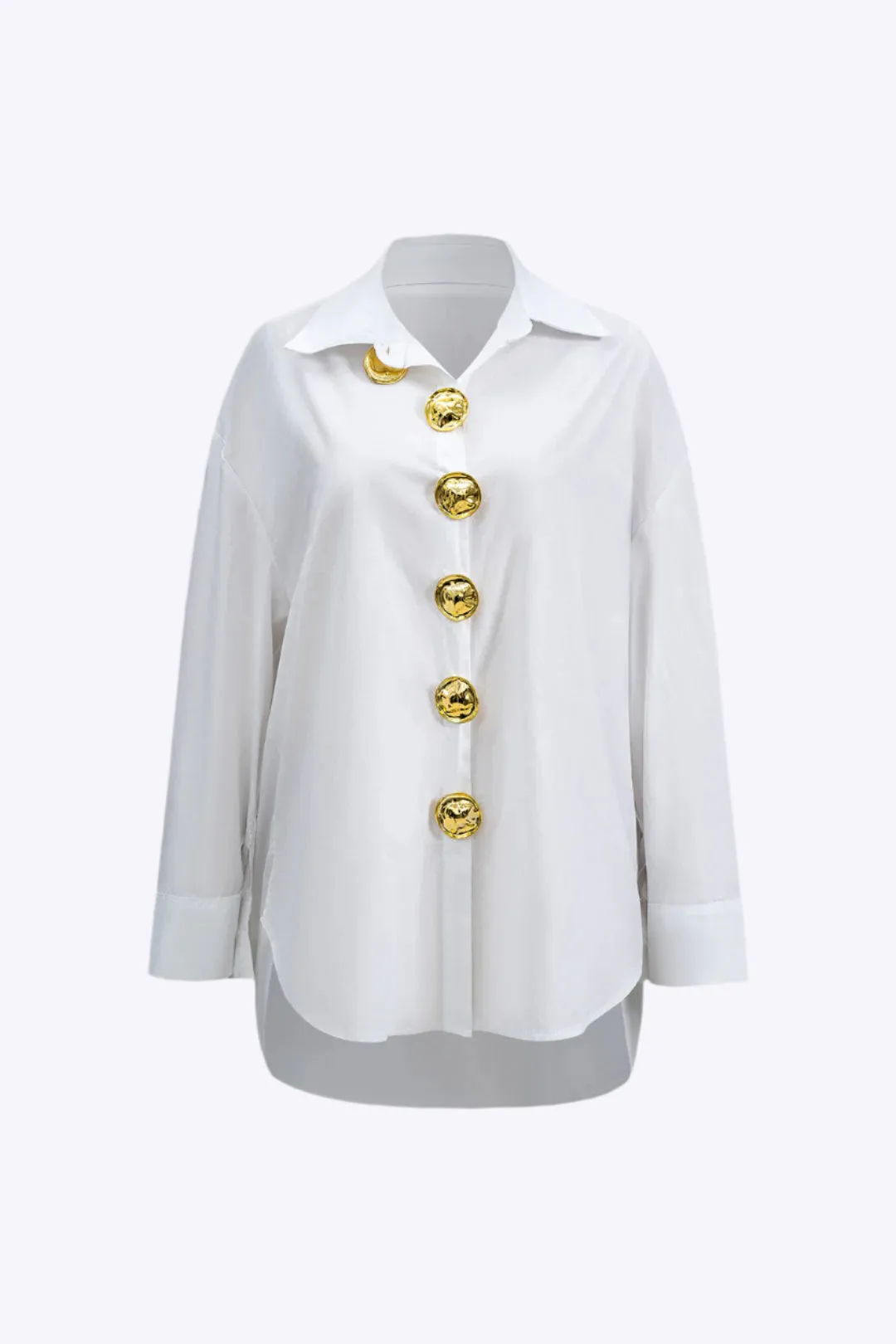 Hattie - Elegant Metal Trim Woman's Long Sleeve Shirt