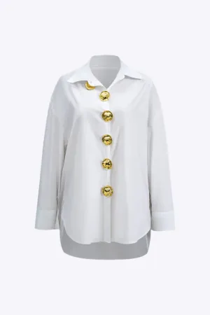 Hattie - Elegant Metal Trim Woman's Long Sleeve Shirt