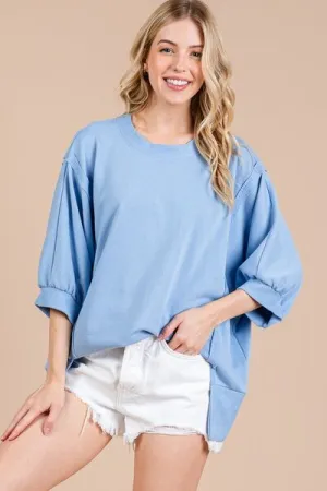 Hazel Blues® |  Ces Femme Side Slit Drop Shoulder Puff Sleeve Top