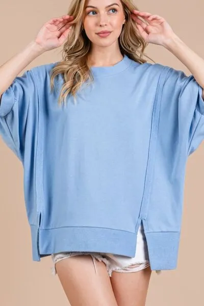 Hazel Blues® |  Ces Femme Side Slit Drop Shoulder Puff Sleeve Top