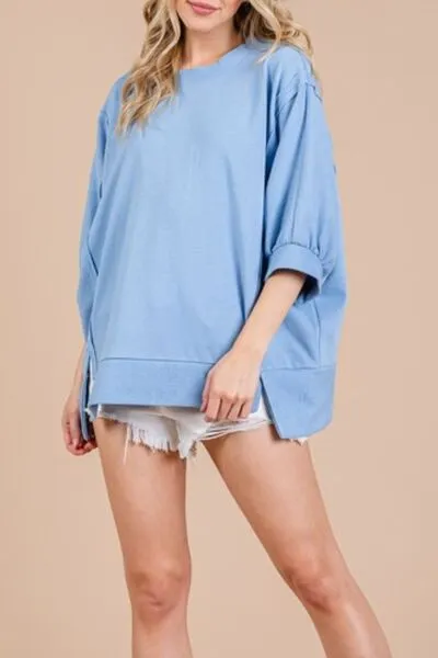 Hazel Blues® |  Ces Femme Side Slit Drop Shoulder Puff Sleeve Top
