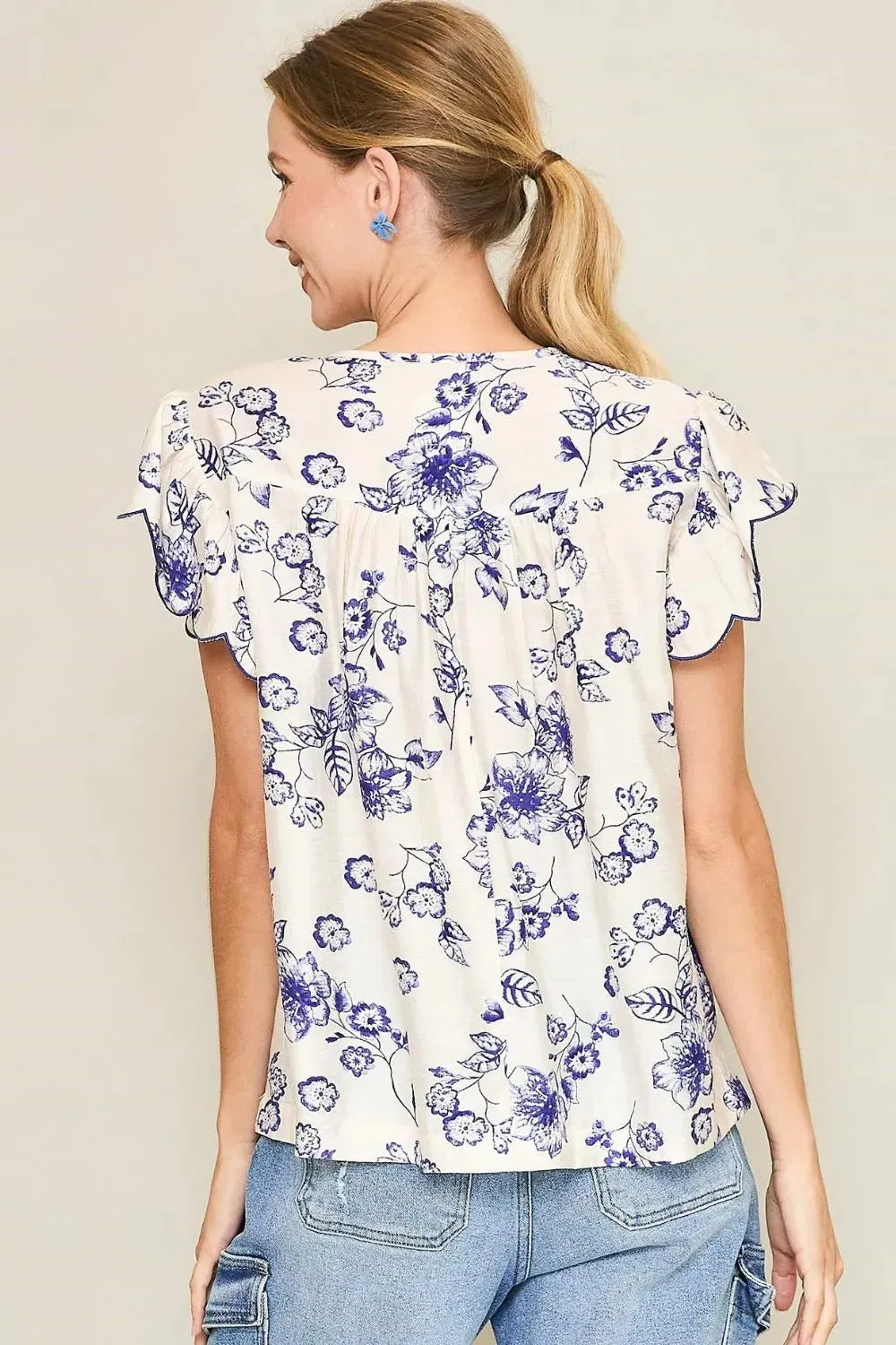 Hearts-a-Flutter Scalloped Sleeve Blouse