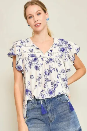Hearts-a-Flutter Scalloped Sleeve Blouse