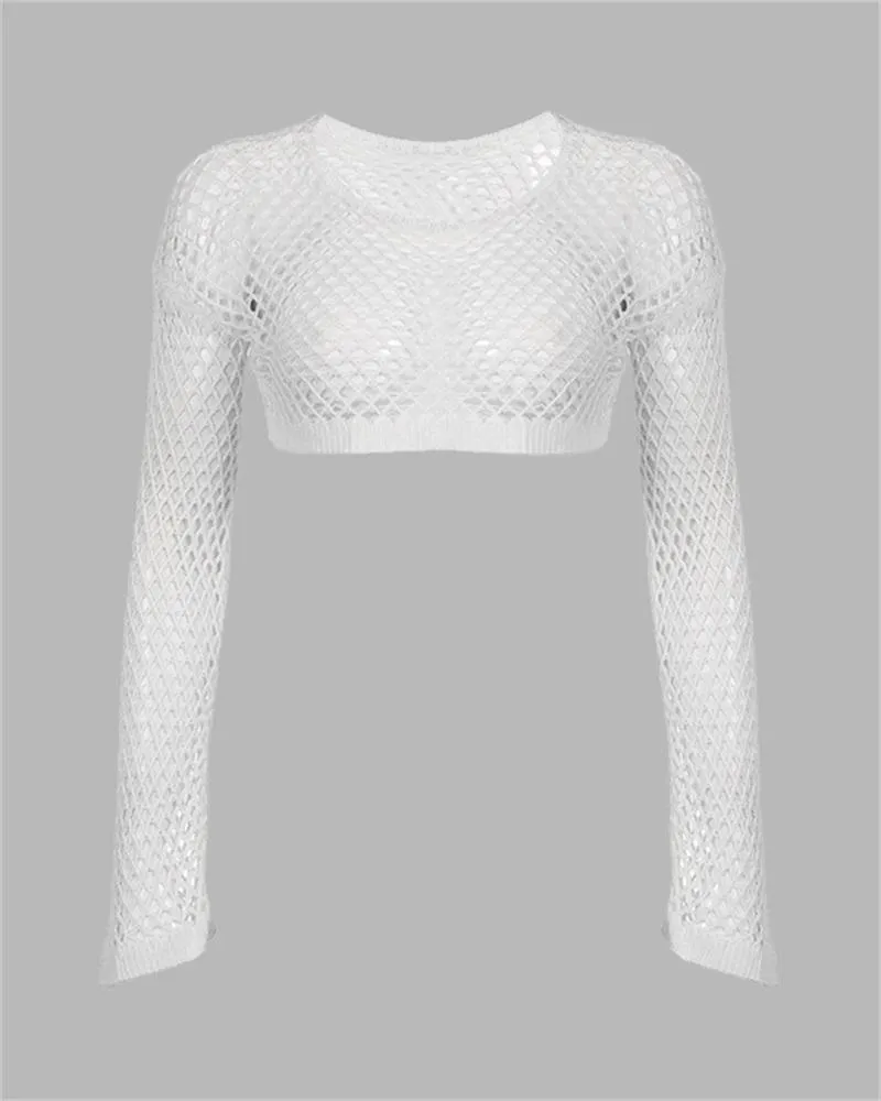 Hollow Out Crochet Crop Knit Top