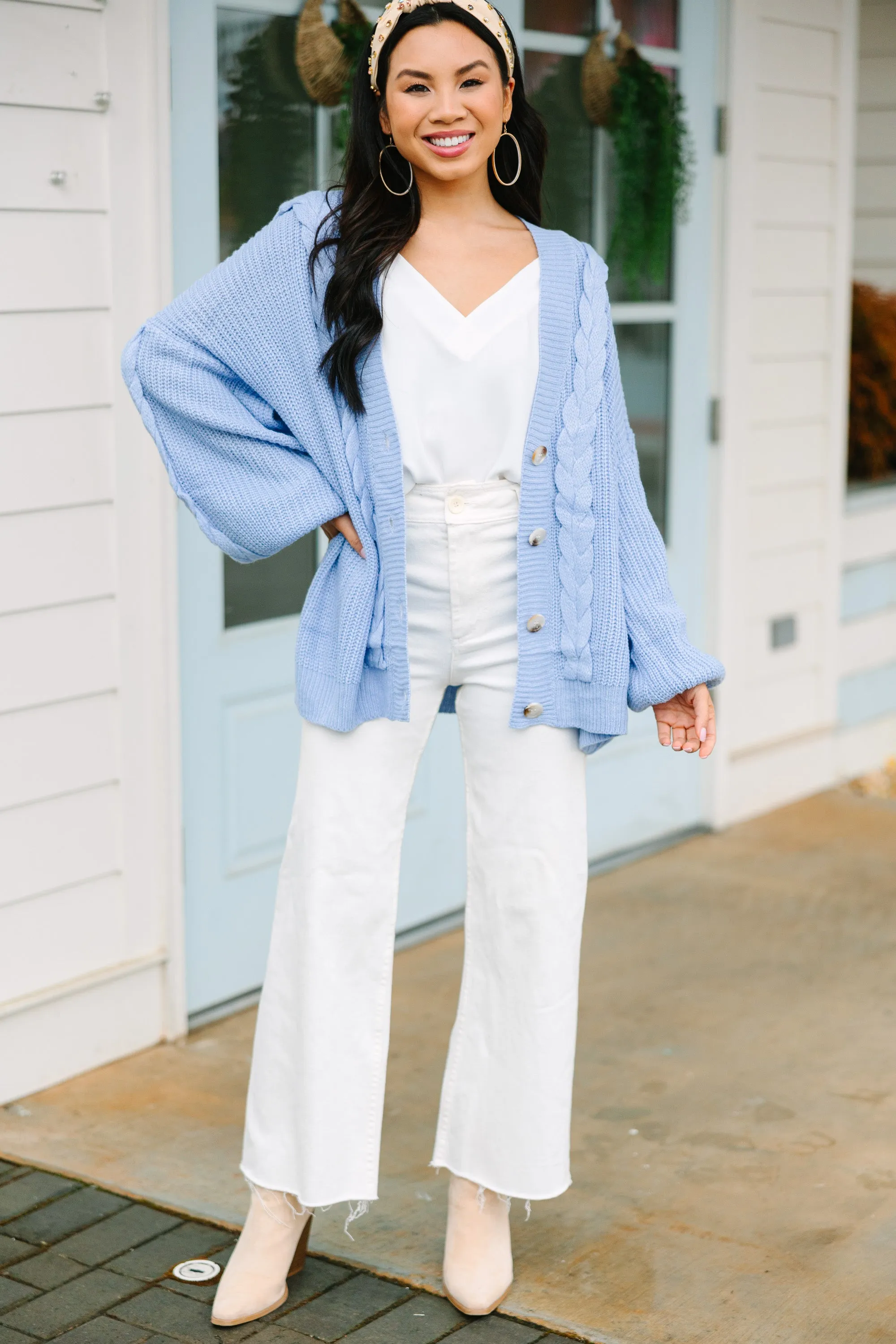 In Full Support Baby Blue Cable Knit Cardigan