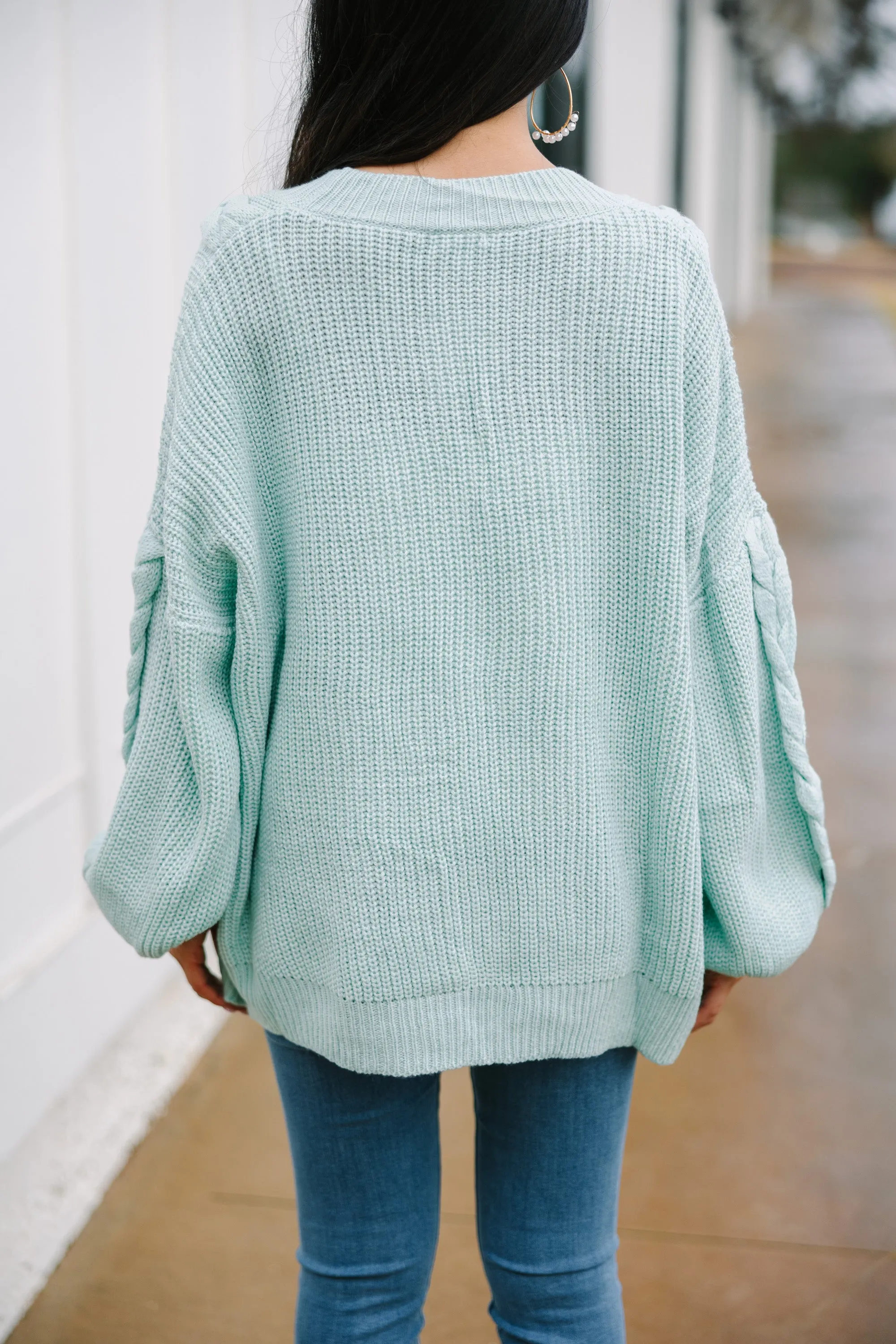 In Full Support Spring Mint Green Cable Knit Cardigan
