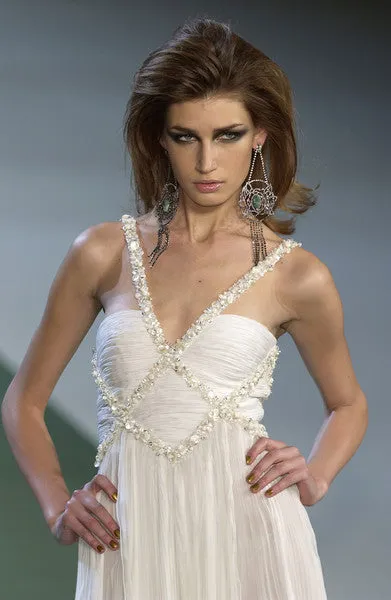 Incredible Spring 2003 Valentino Runway Black Silk Chiffon Dress w Black Beaded Detailing