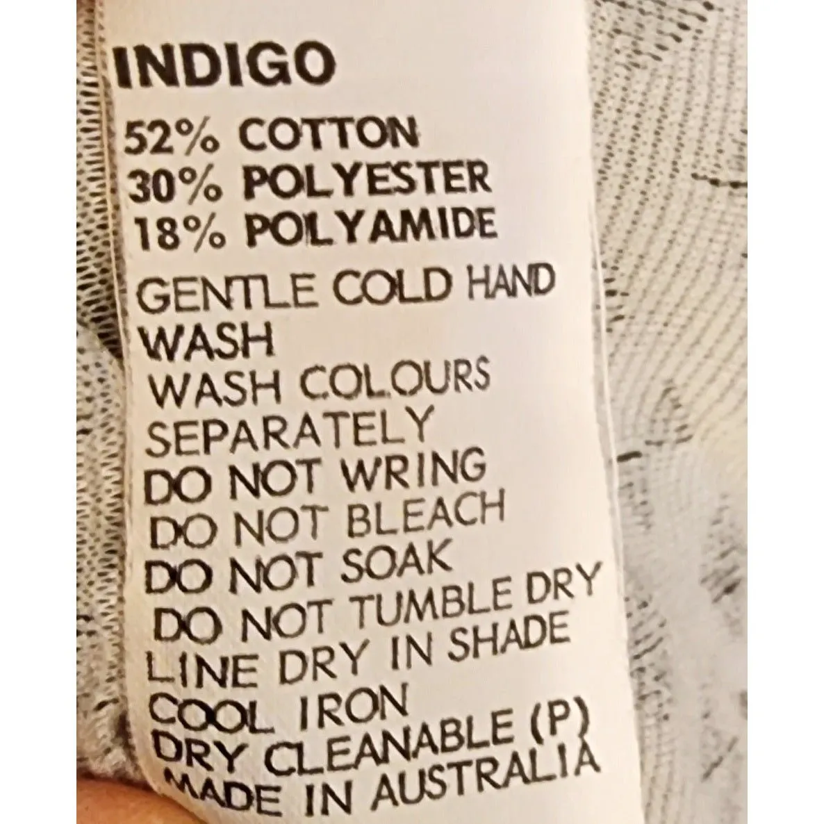 Indigo black long sleeve thick cotton mix fabric with white detail size 12