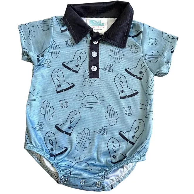 INFANT DESERT BLUE POLO ONESIE