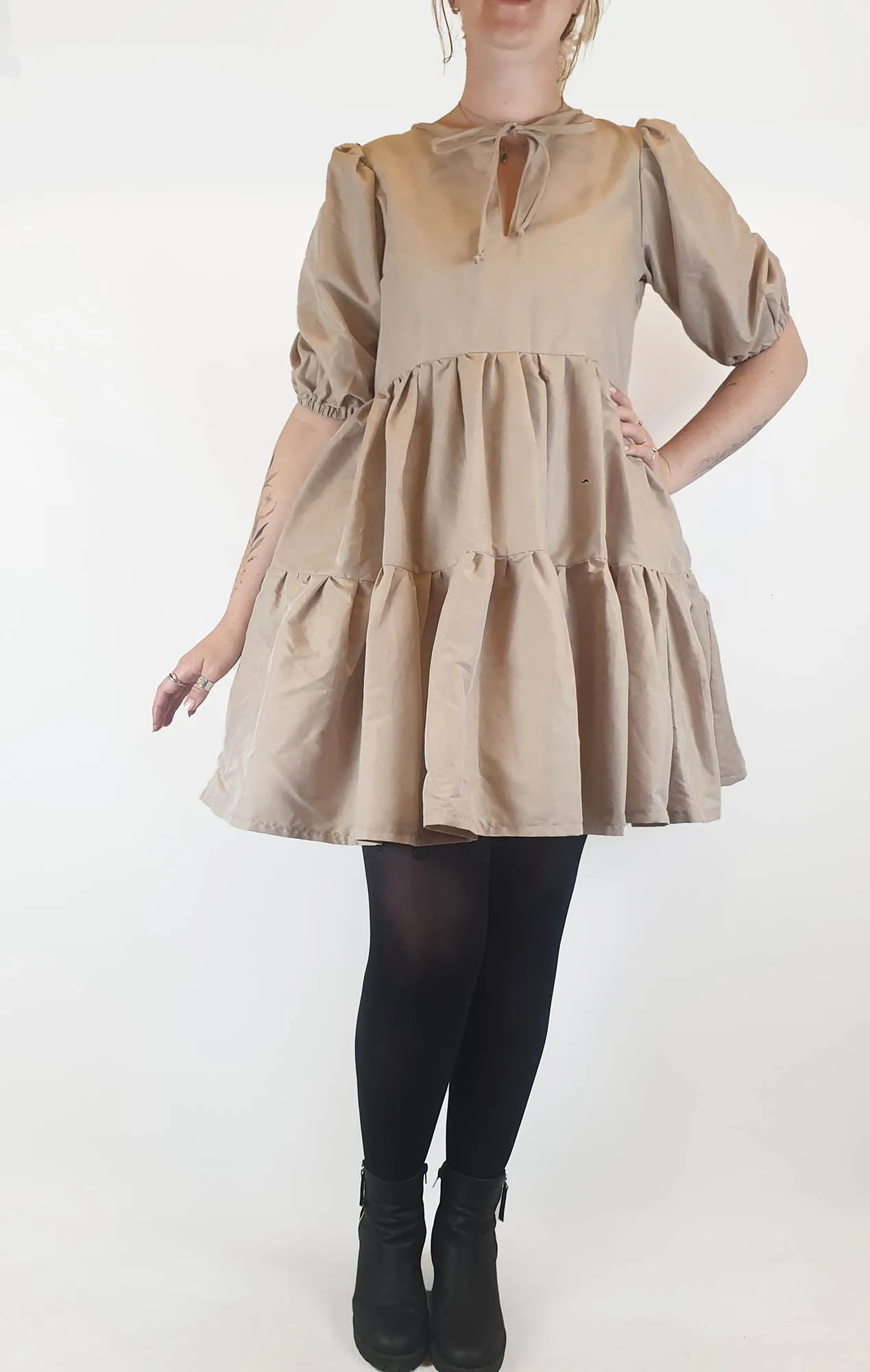 Is Olde Upcycle neutral half sleeve tiered dress best fits 12