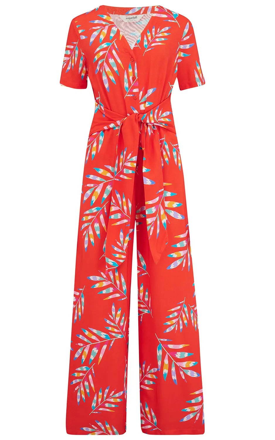 Isadora Jumpsuit Red Rainbow Fronds