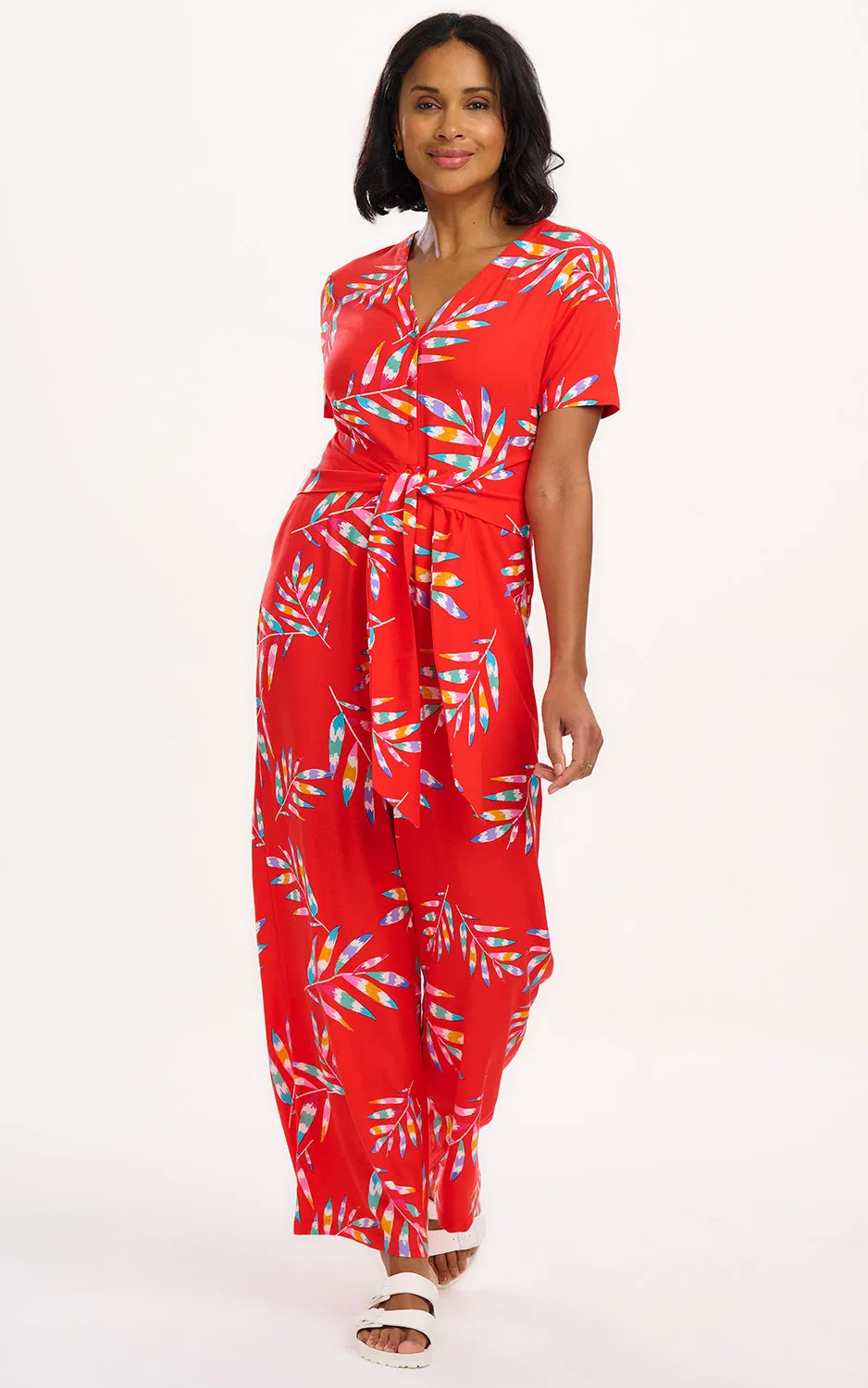 Isadora Jumpsuit Red Rainbow Fronds