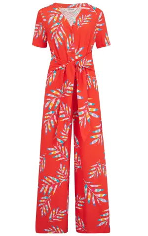 Isadora Jumpsuit Red Rainbow Fronds