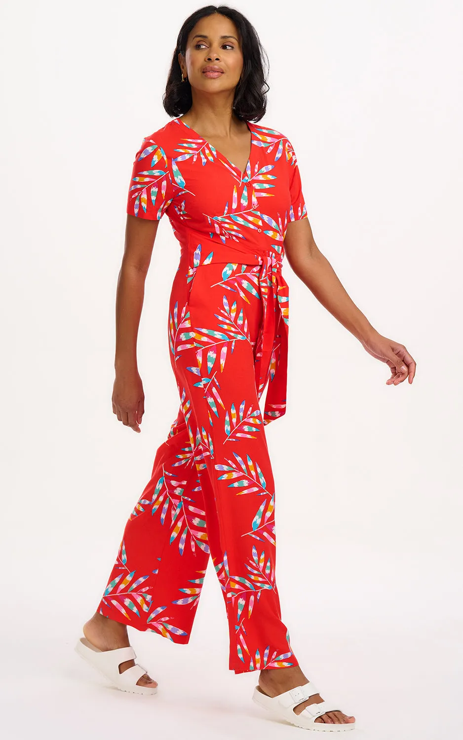 Isadora Jumpsuit Red Rainbow Fronds