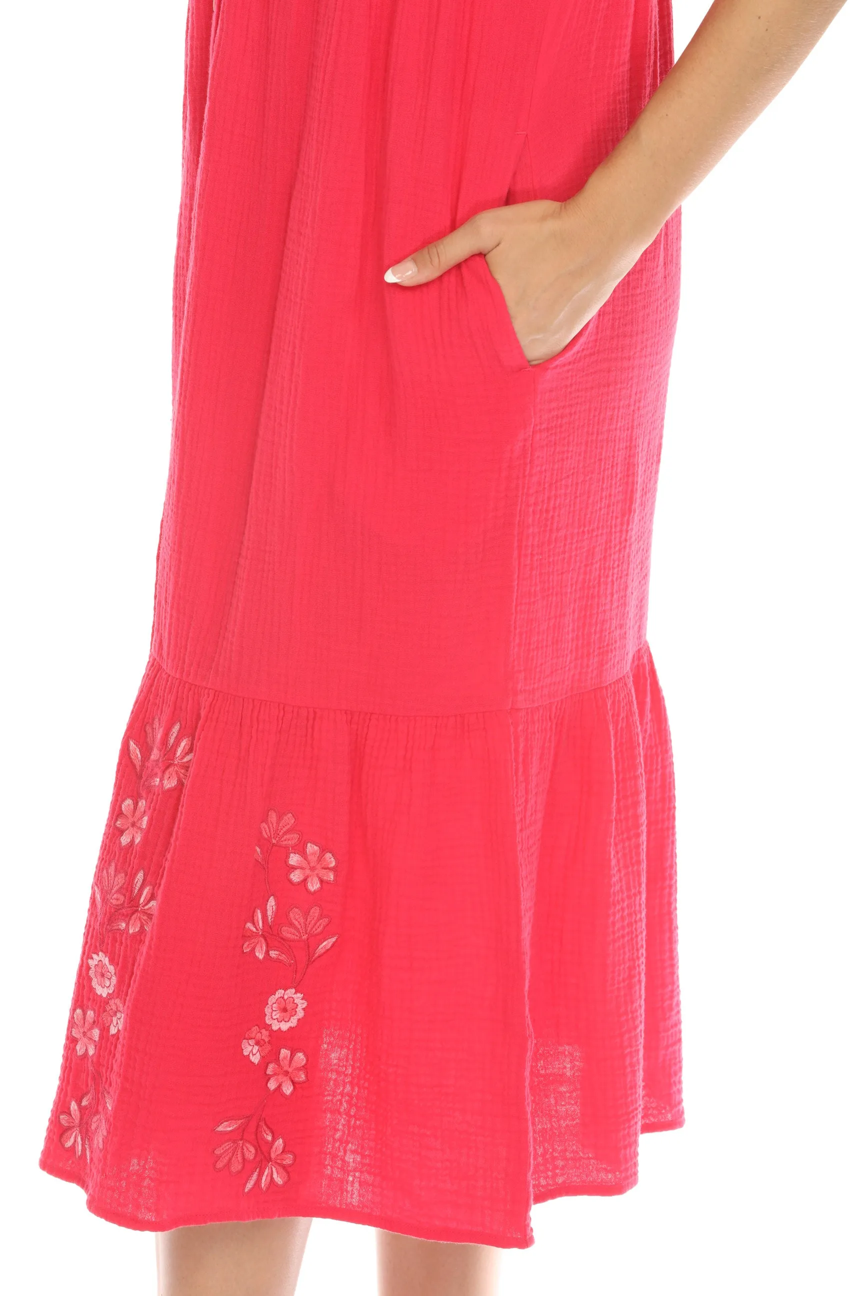 Johnny Was Calme Pink Puff Sleeve Tiered Midi Dress O31114 Boho Chic