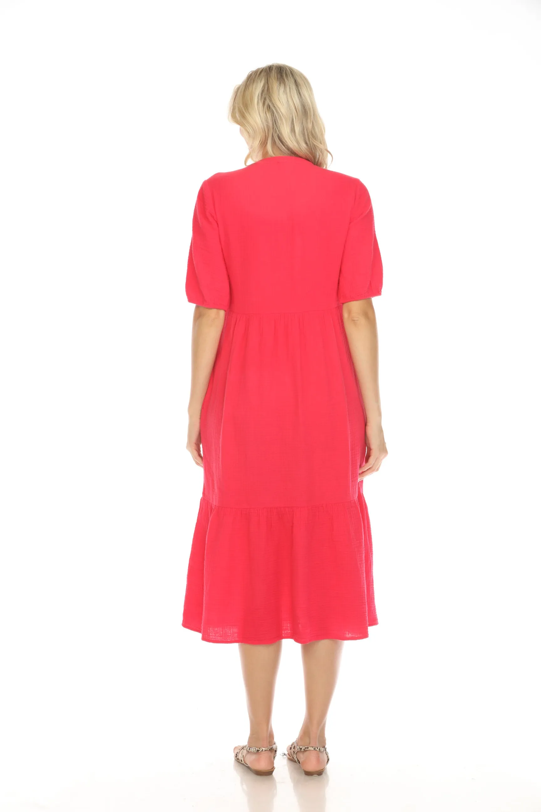 Johnny Was Calme Pink Puff Sleeve Tiered Midi Dress O31114 Boho Chic