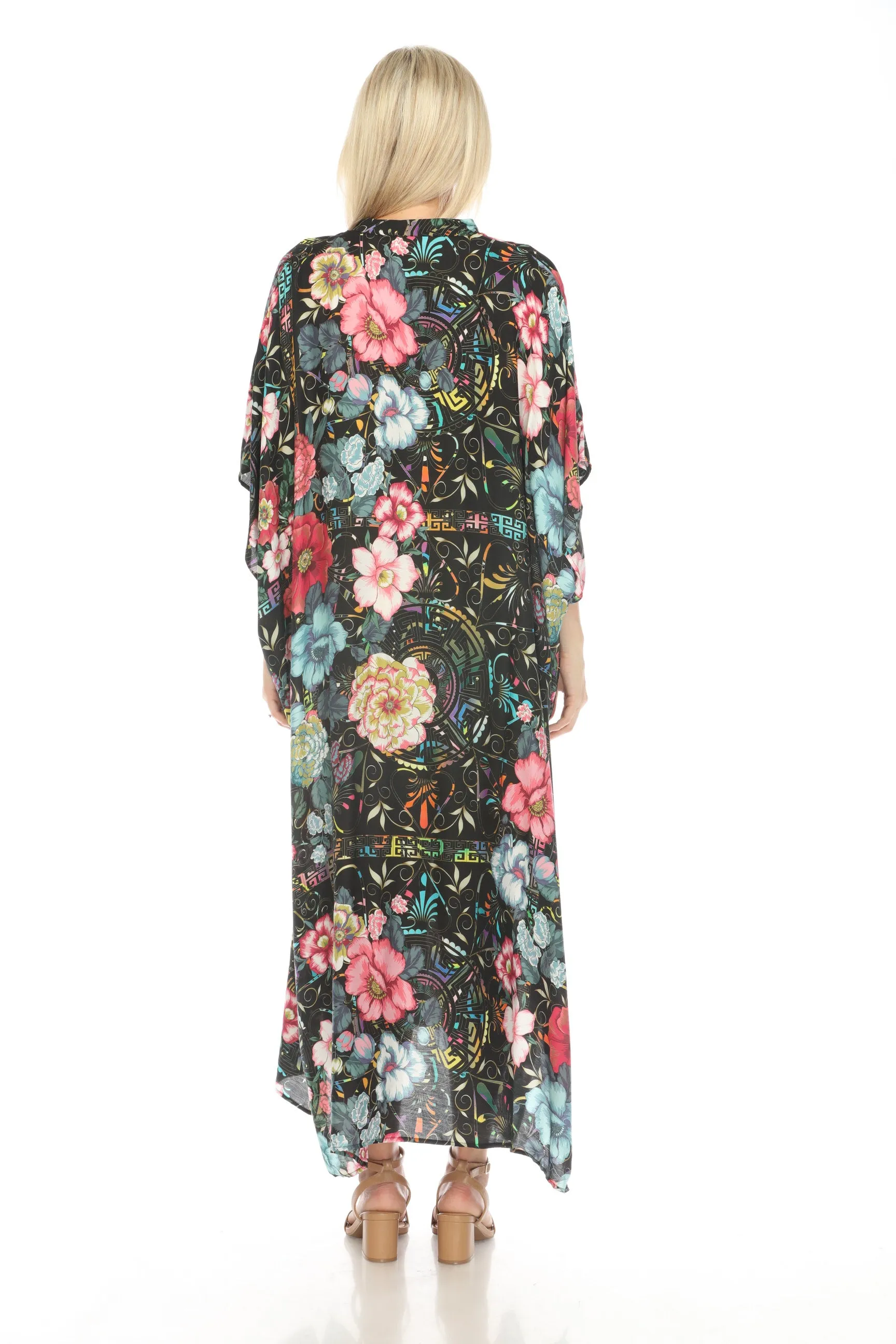 Johnny Was Floral Peace Swim Cover Up Long Kaftan Dress Boho Chic CSW7322BN