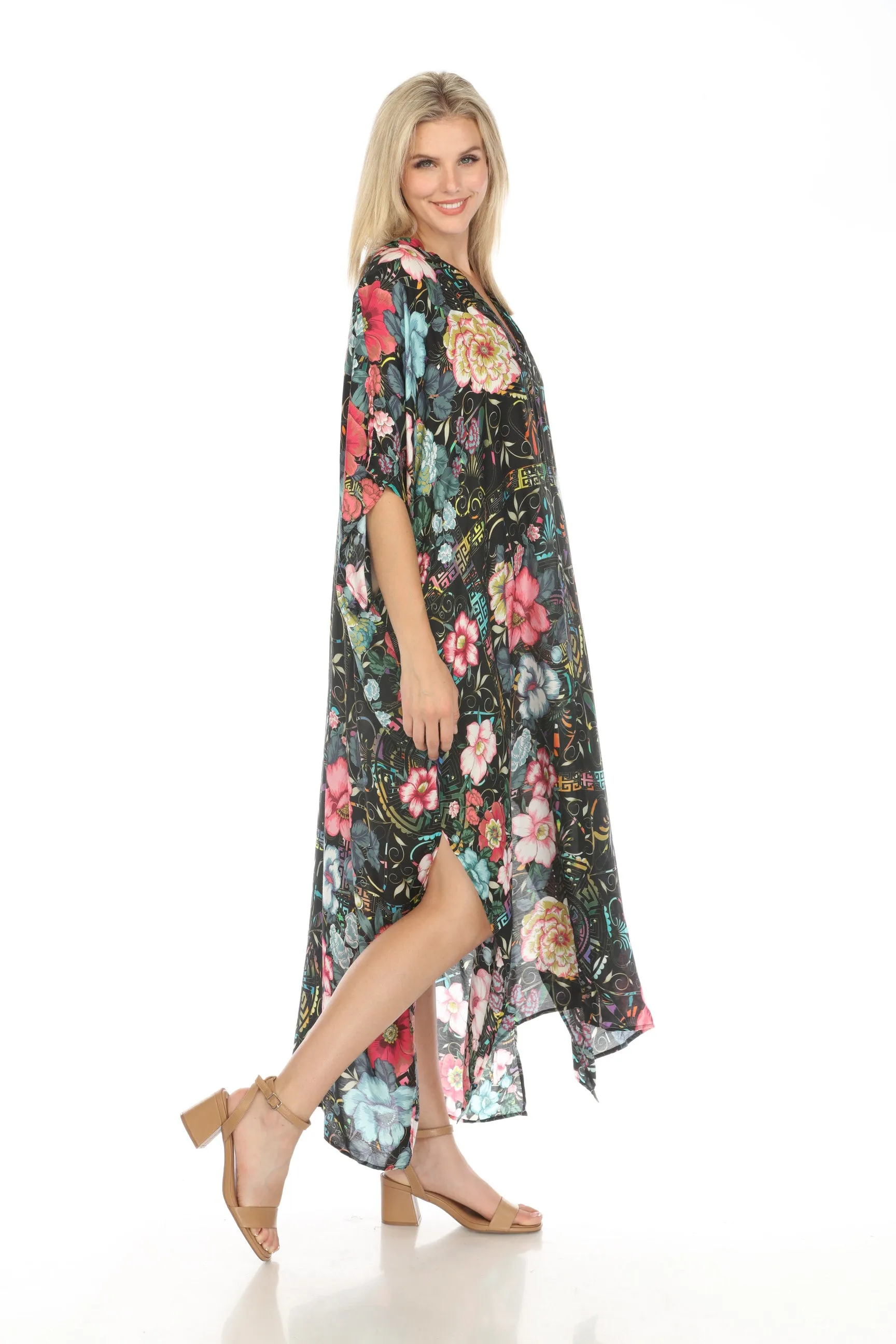 Johnny Was Floral Peace Swim Cover Up Long Kaftan Dress Boho Chic CSW7322BN