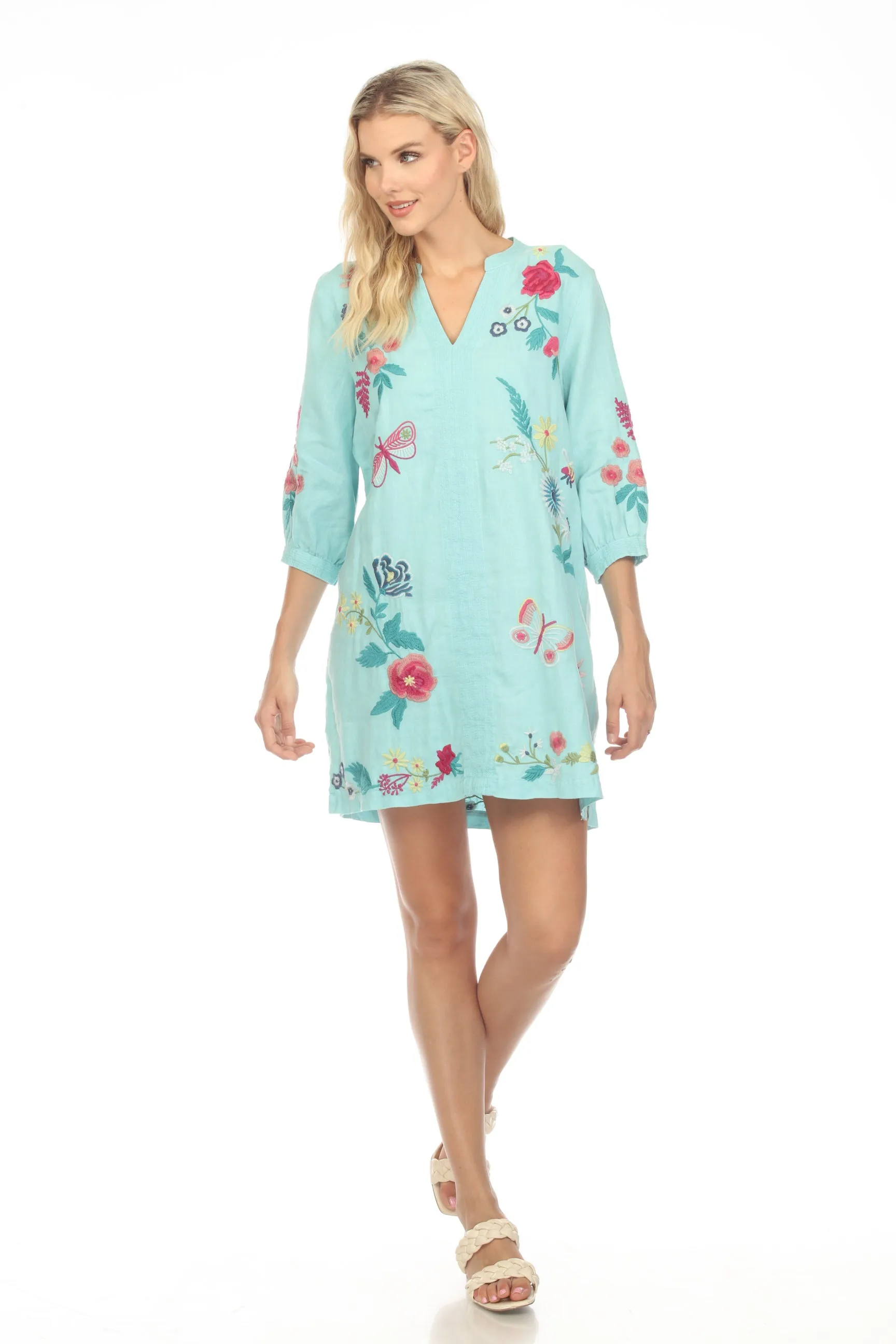 Johnny Was JWLA Arla Bishop Sleeve Linen Dress Boho Chic J37023 *
