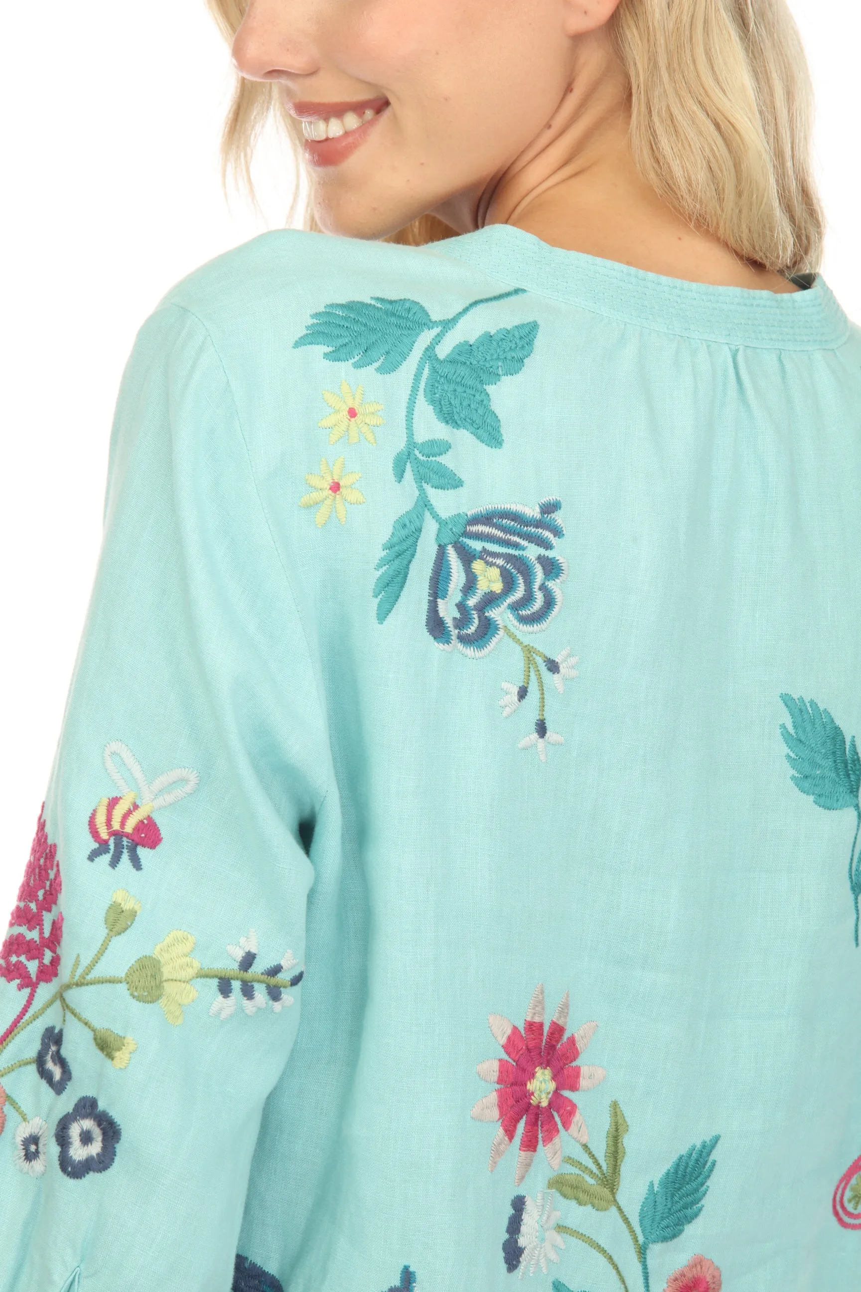 Johnny Was JWLA Arla Bishop Sleeve Linen Dress Boho Chic J37023 *
