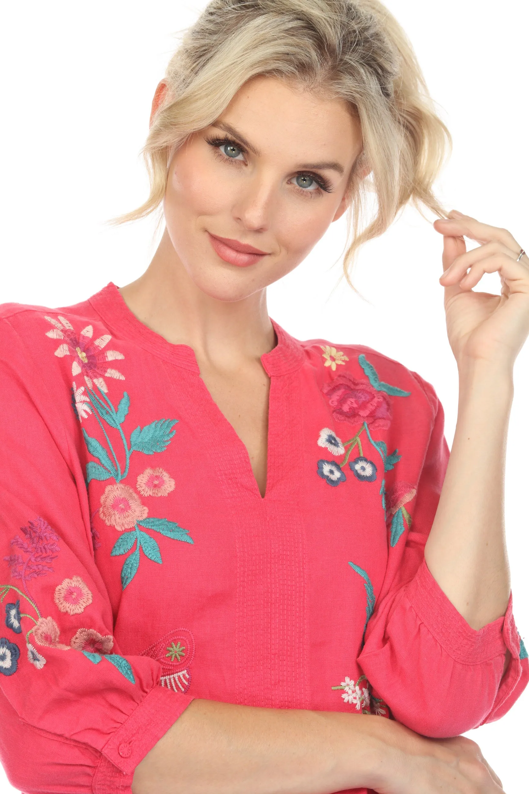 Johnny Was JWLA Arla Bishop Sleeve Linen Dress Boho Chic J37023 *