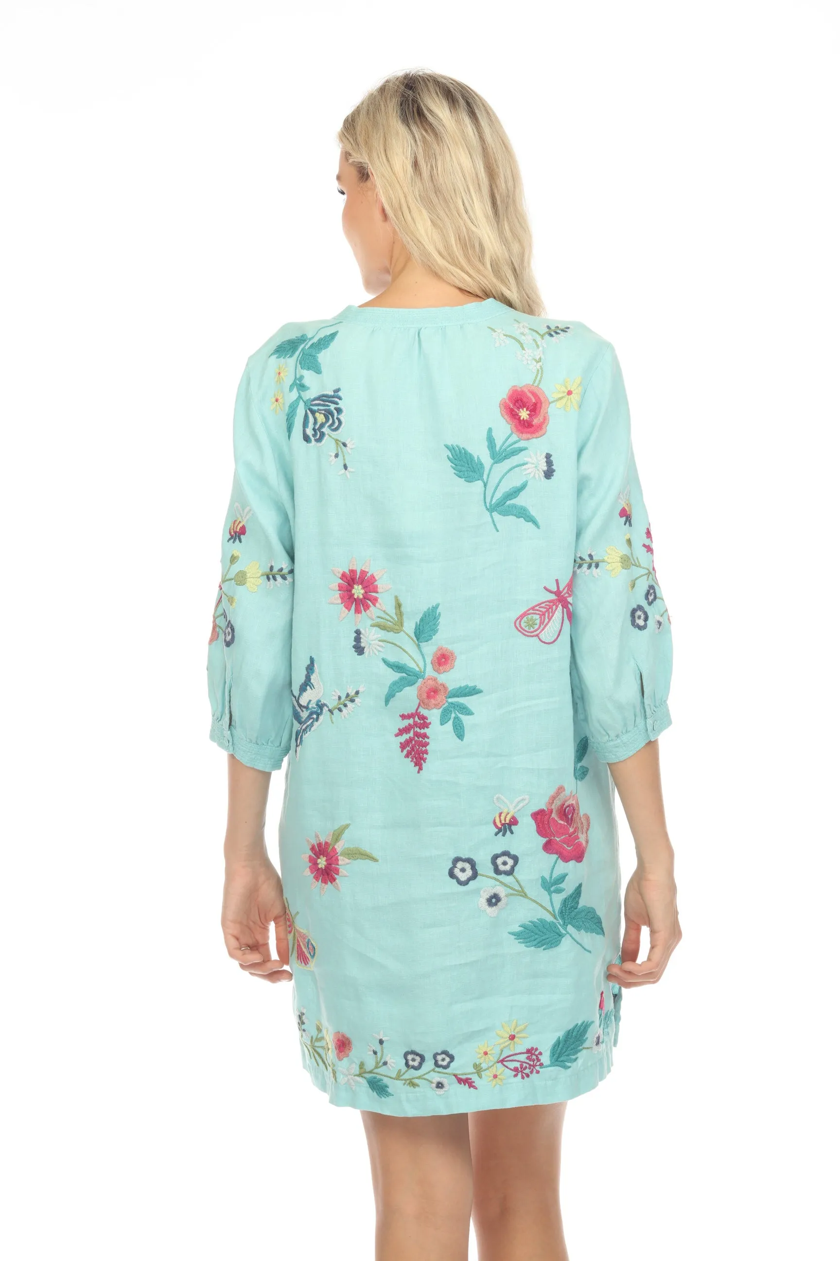 Johnny Was JWLA Arla Bishop Sleeve Linen Dress Boho Chic J37023 *