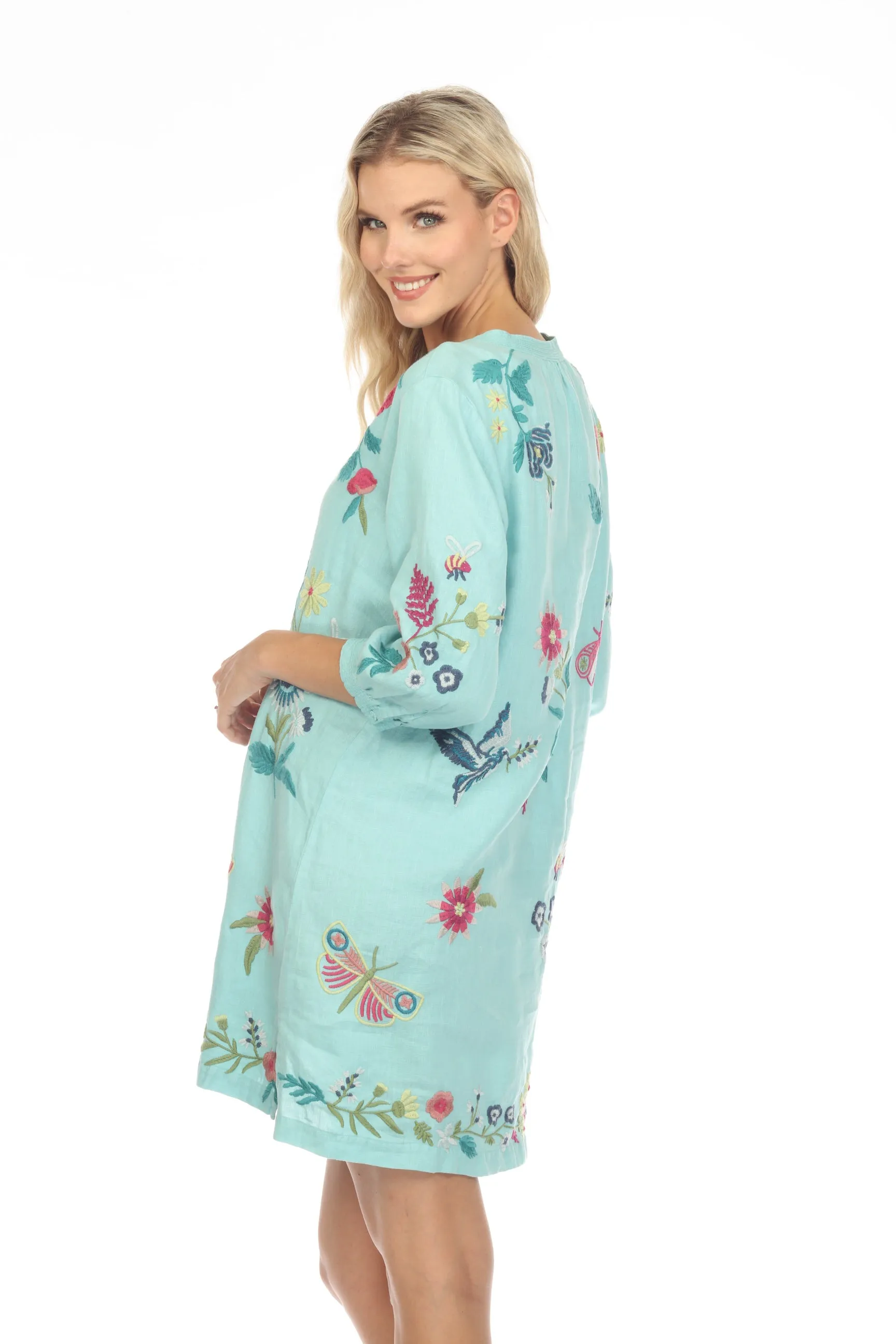 Johnny Was JWLA Arla Bishop Sleeve Linen Dress Boho Chic J37023 *