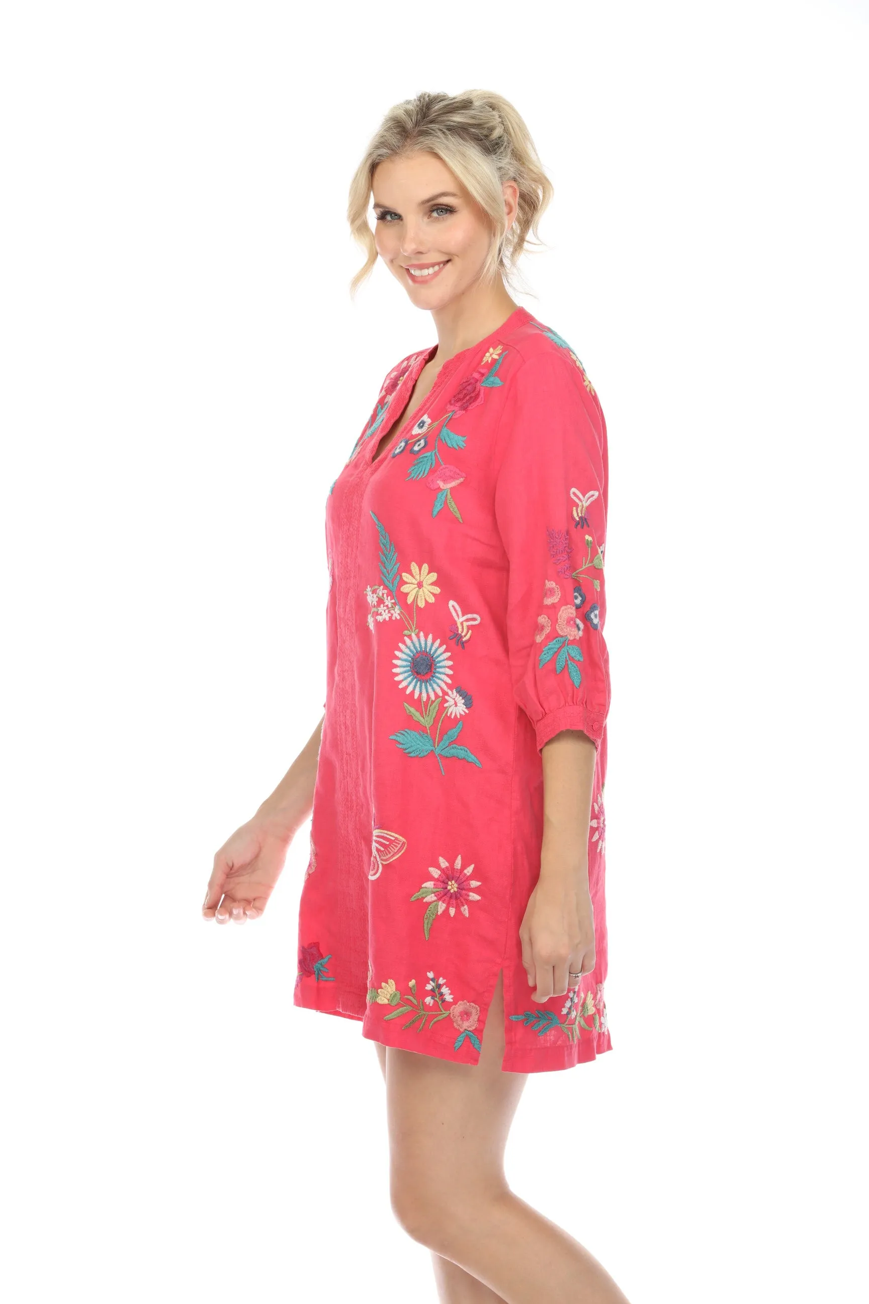Johnny Was JWLA Arla Bishop Sleeve Linen Dress Boho Chic J37023 *
