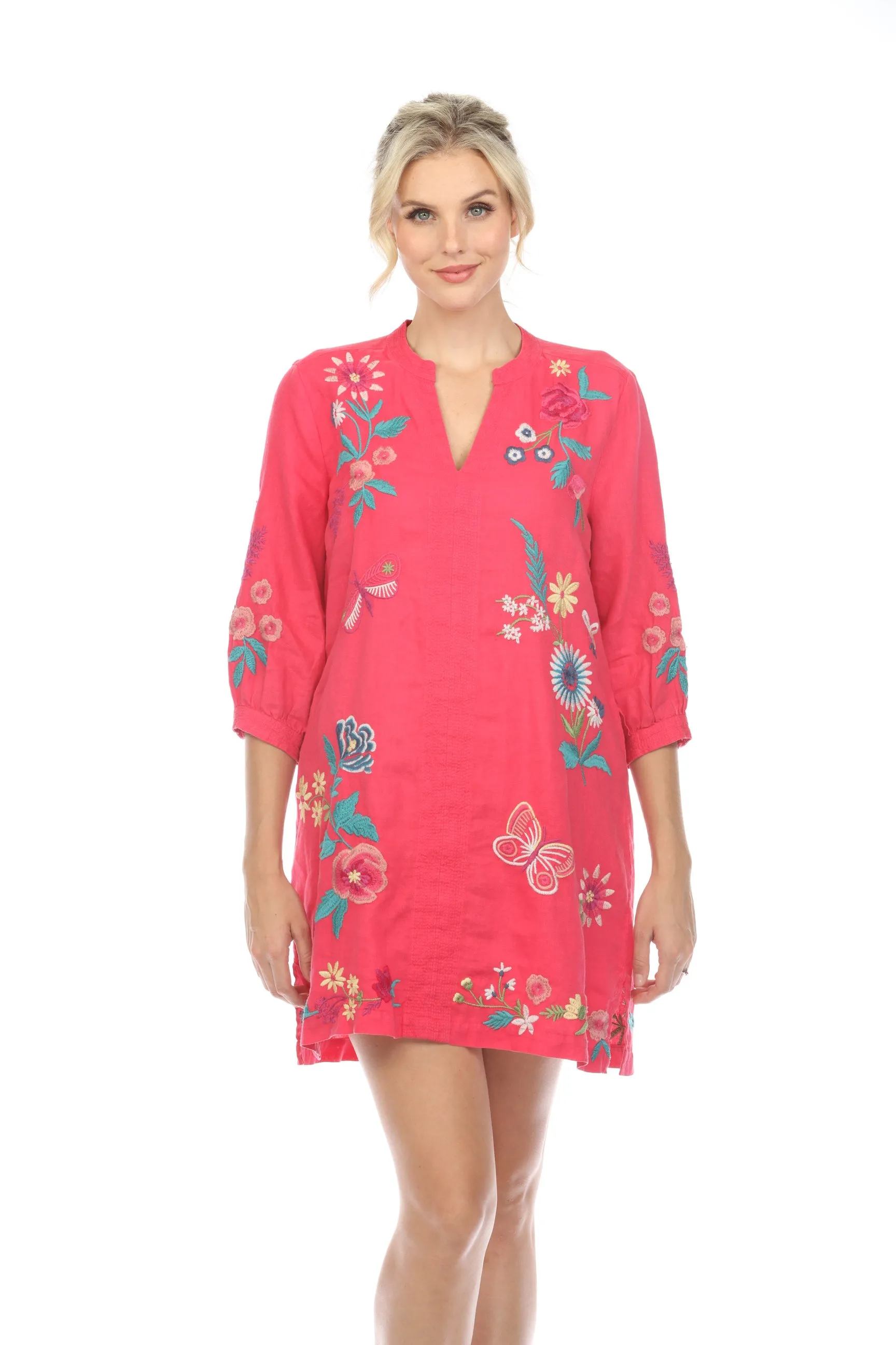 Johnny Was JWLA Arla Bishop Sleeve Linen Dress Boho Chic J37023 *