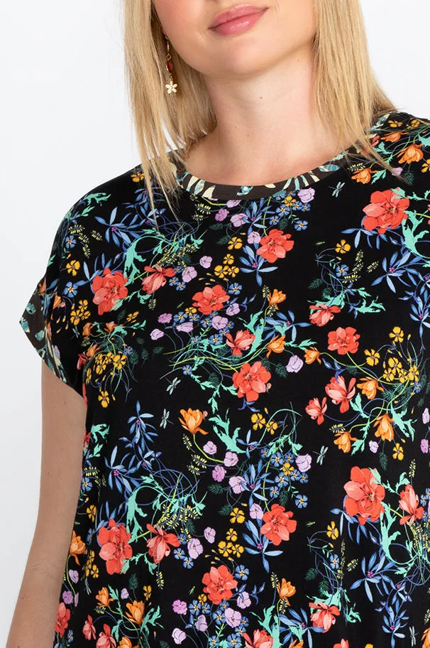Johnny Was Kashim Relaxed Floral Short Top Floral Tee Black Shirt Medium New