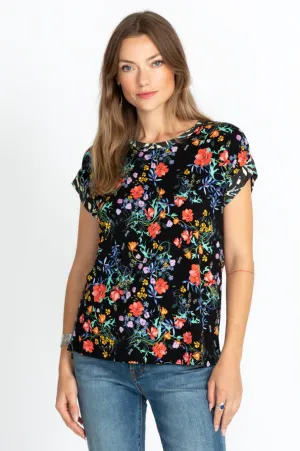 Johnny Was Kashim Relaxed Floral Short Top Floral Tee Black Shirt Medium New