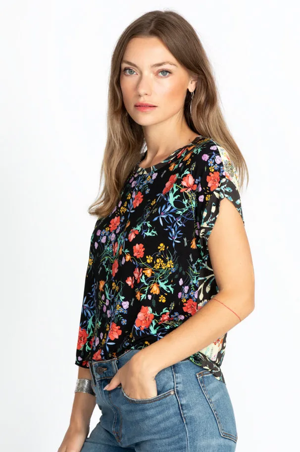 Johnny Was Kashim Relaxed Floral Short Top Floral Tee Black Shirt Medium New