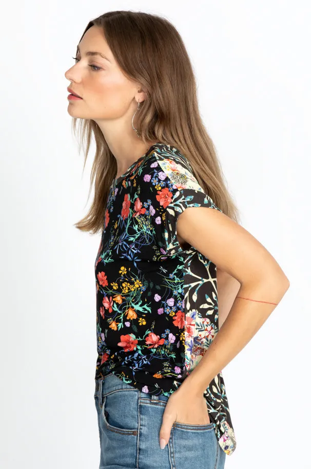 Johnny Was Kashim Relaxed Floral Short Top Floral Tee Black Shirt Medium New