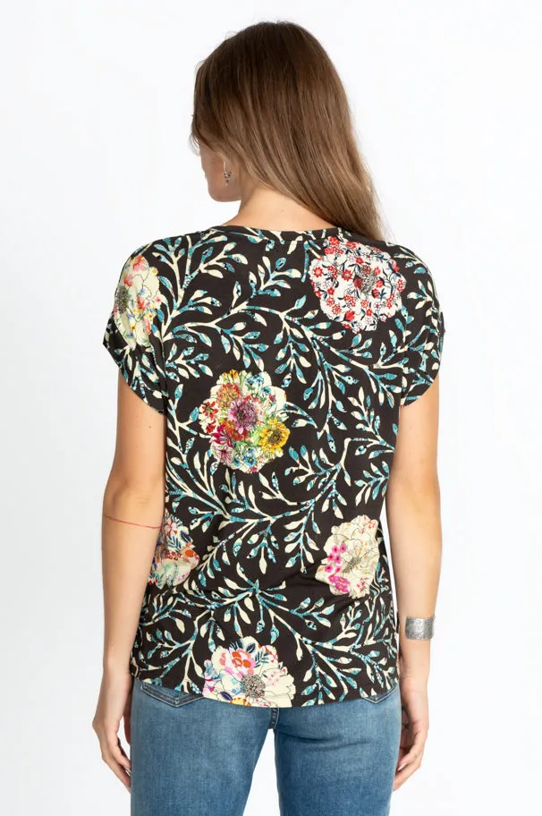 Johnny Was Kashim Relaxed Floral Short Top Floral Tee Black Shirt Medium New