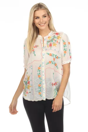 Johnny Was Mircea Embroidered Short Sleeve Blouse Boho Chic C11923