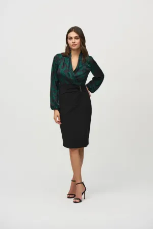 Joseph Ribkoff Absolute Green/Black Paisley Faux Wrap Sheath Dress 244128