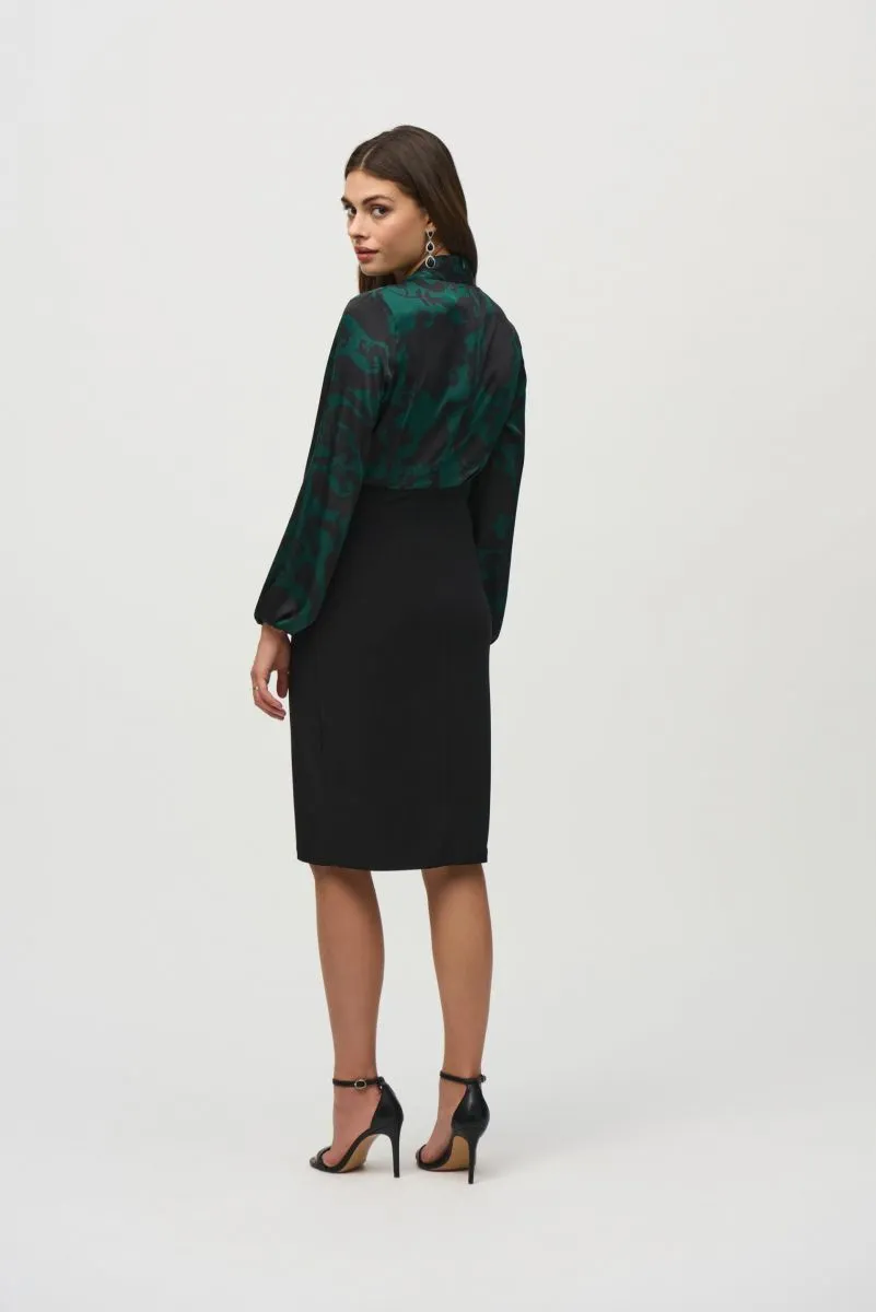 Joseph Ribkoff Absolute Green/Black Paisley Faux Wrap Sheath Dress 244128