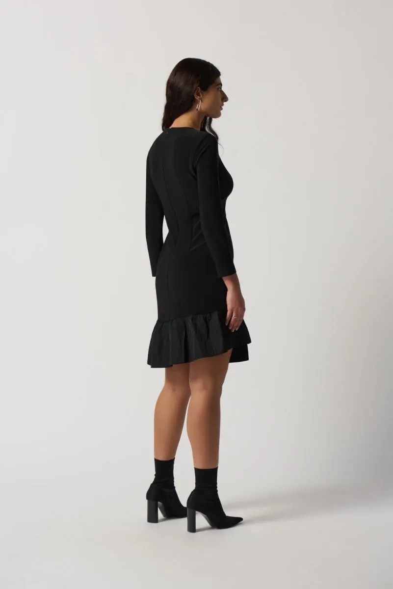 Joseph Ribkoff Black Asymmetric Ruffled Long Sleeve Fit & Flare Dress 233274