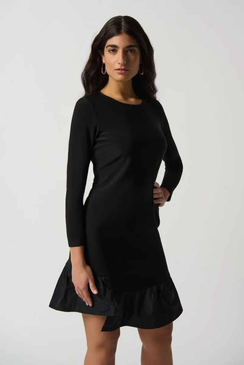 Joseph Ribkoff Black Asymmetric Ruffled Long Sleeve Fit & Flare Dress 233274