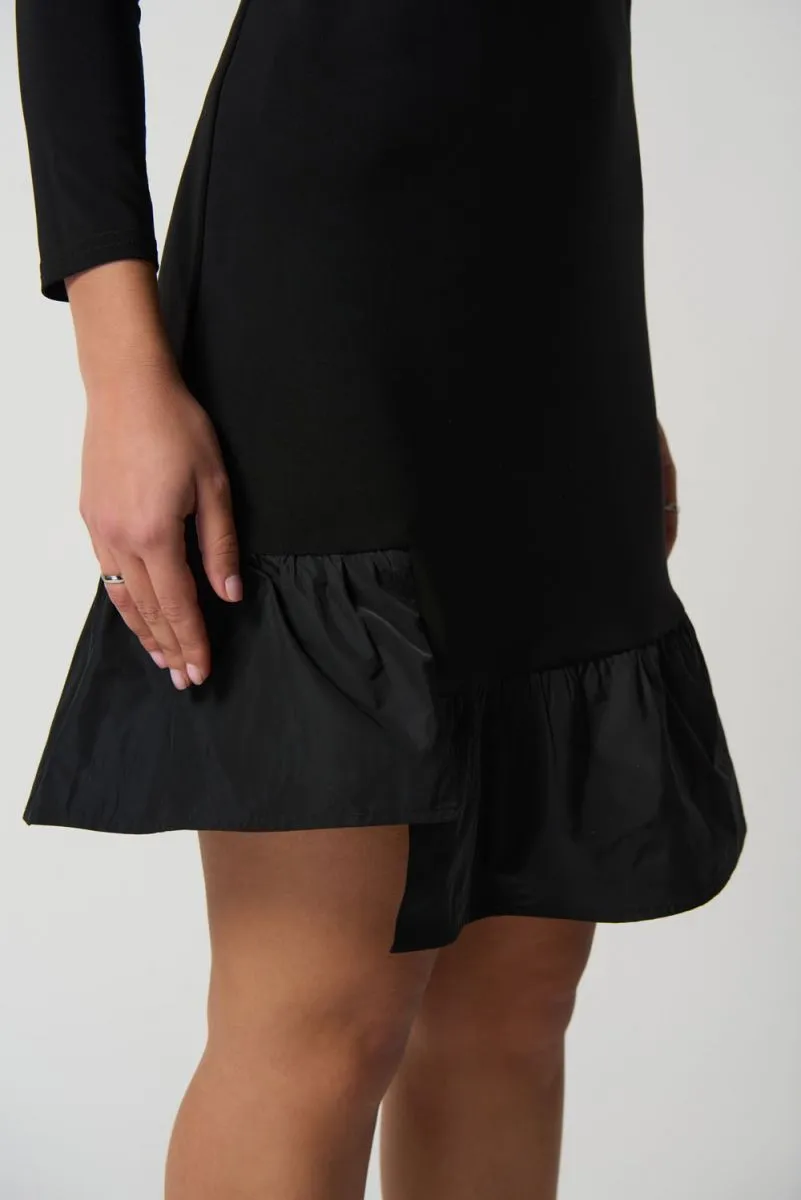 Joseph Ribkoff Black Asymmetric Ruffled Long Sleeve Fit & Flare Dress 233274