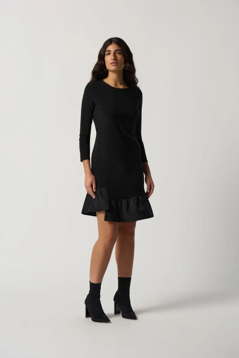 Joseph Ribkoff Black Asymmetric Ruffled Long Sleeve Fit & Flare Dress 233274