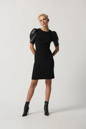 Joseph Ribkoff Black Faux Leather Puff Sleeve Sheath Dress 233213